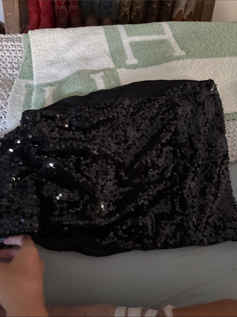 Windsor Black Sequin Mini Skirt